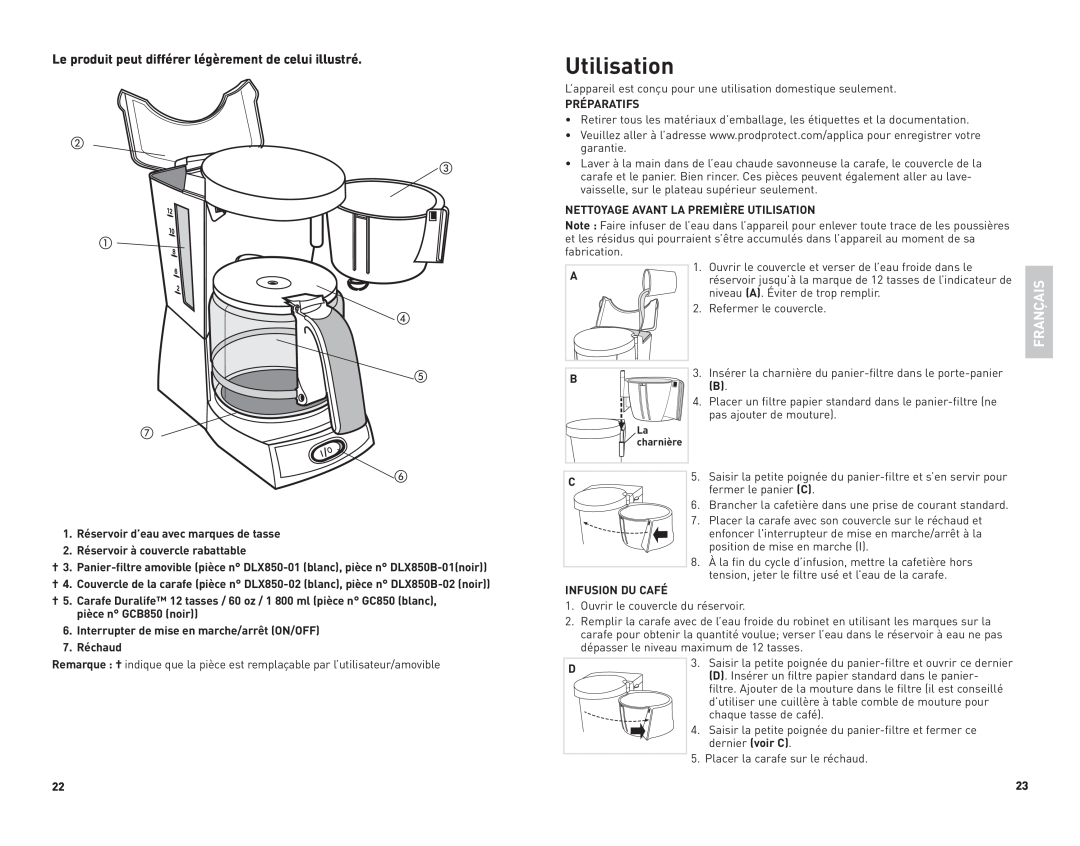 Black & Decker DLX850B manual Utilisation, Le produit peut différer légèrement de celui illustré,     