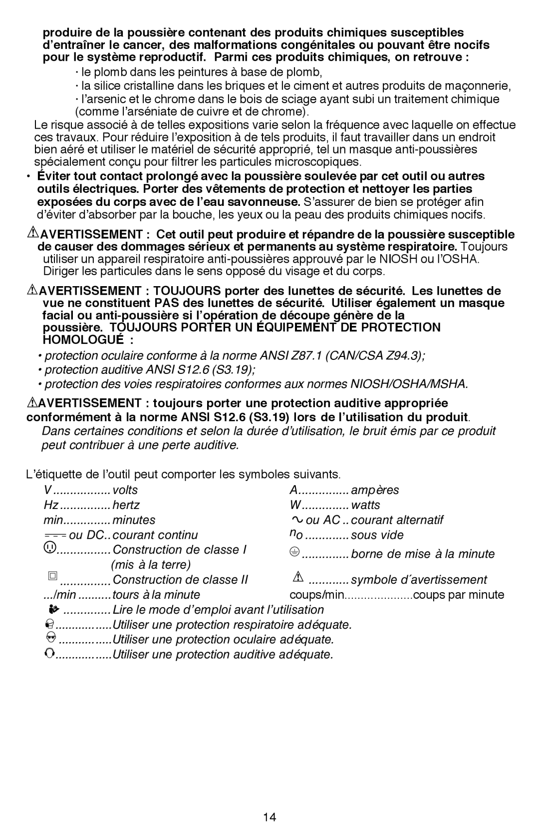 Black & Decker DR260BR instruction manual Symbole d´avertissement 