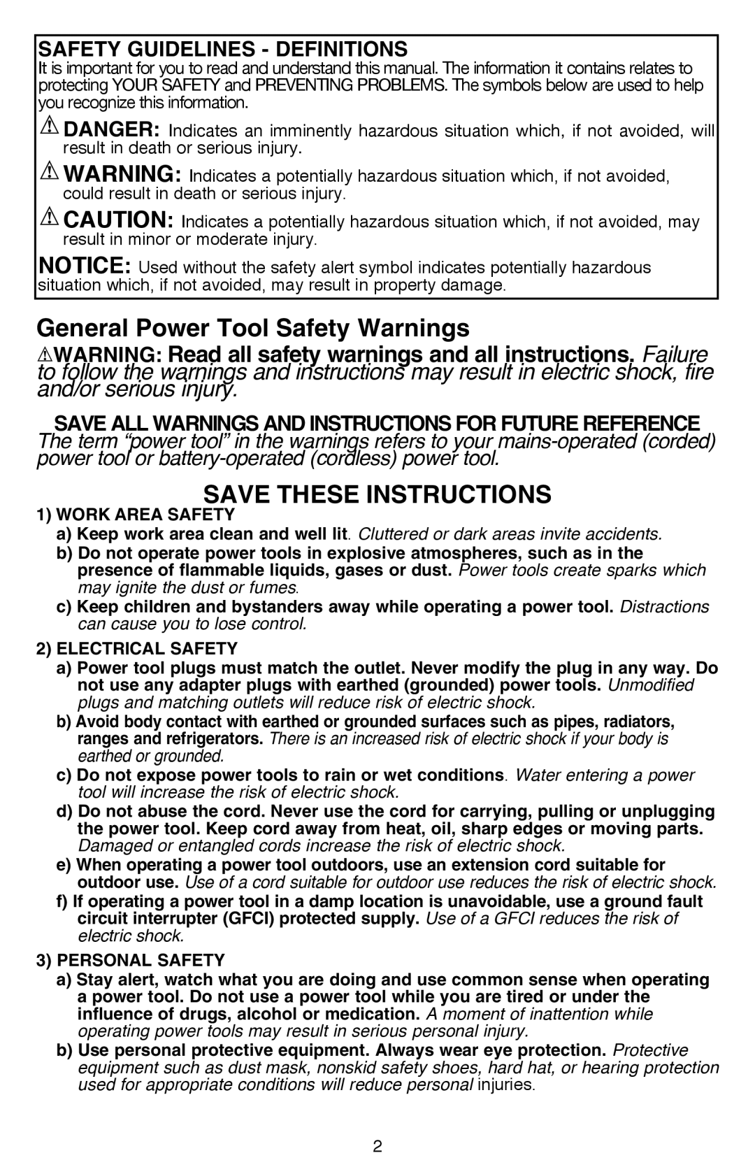 Black & Decker DR260BR instruction manual General Power Tool Safety Warnings 