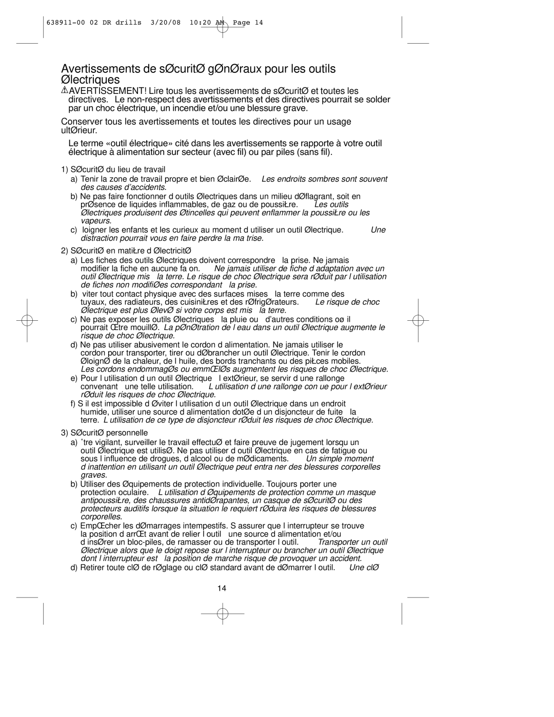 Black & Decker DR550, DR350KG, DR650, DR330 instruction manual 638911-00 02 DR drills 3/20/08 1020 AM 