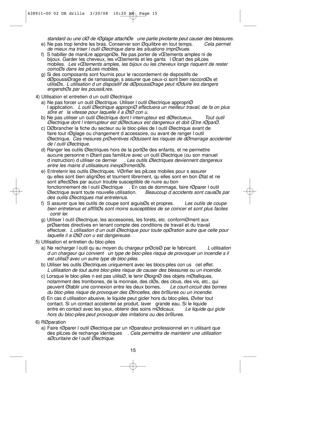 Black & Decker DR330, DR350KG, DR650, DR550 instruction manual 638911-00 02 DR drills 3/20/08 1020 AM 