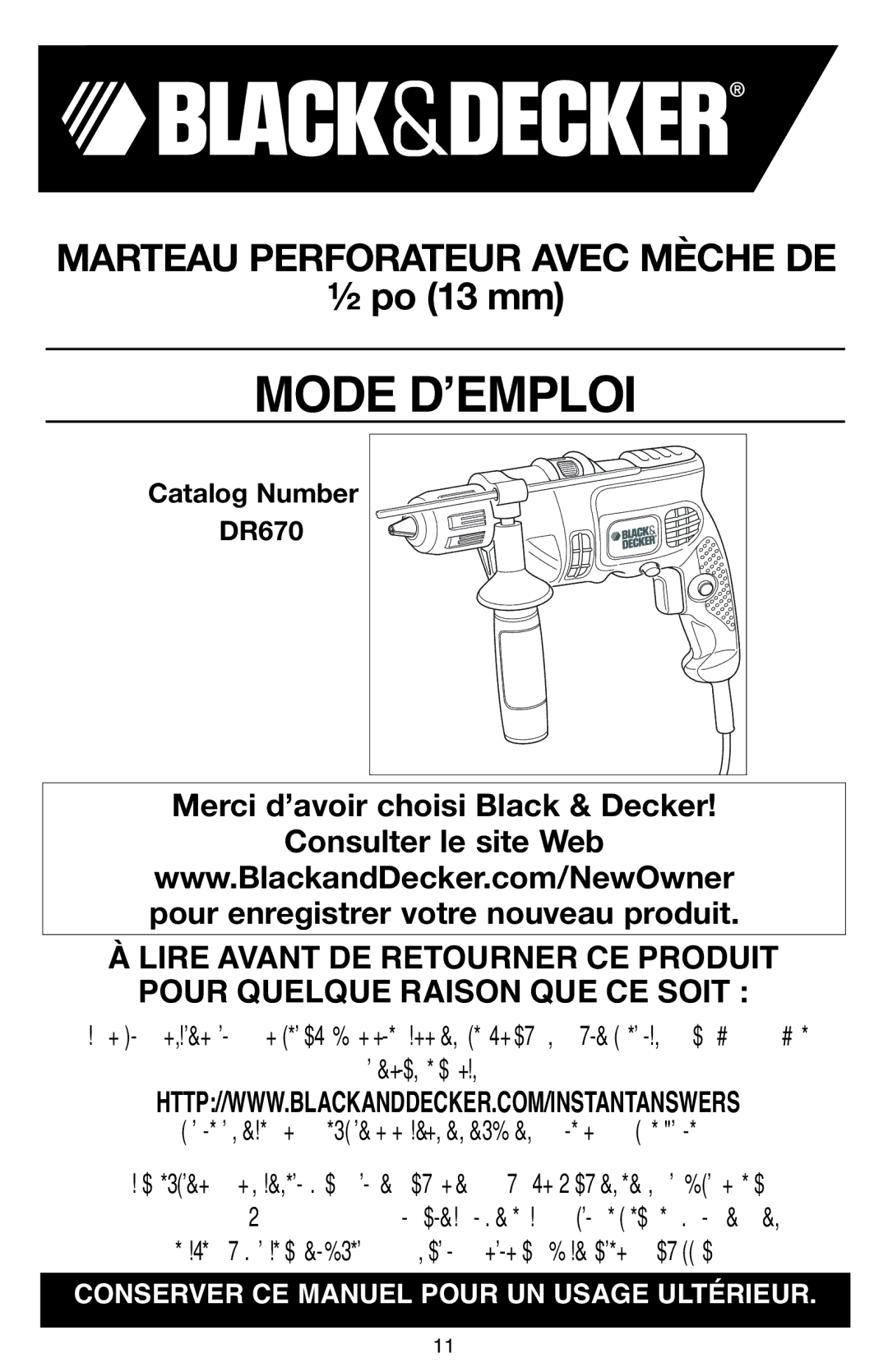 Black & Decker DR670 instruction manual Mode DʼEMPLOI 