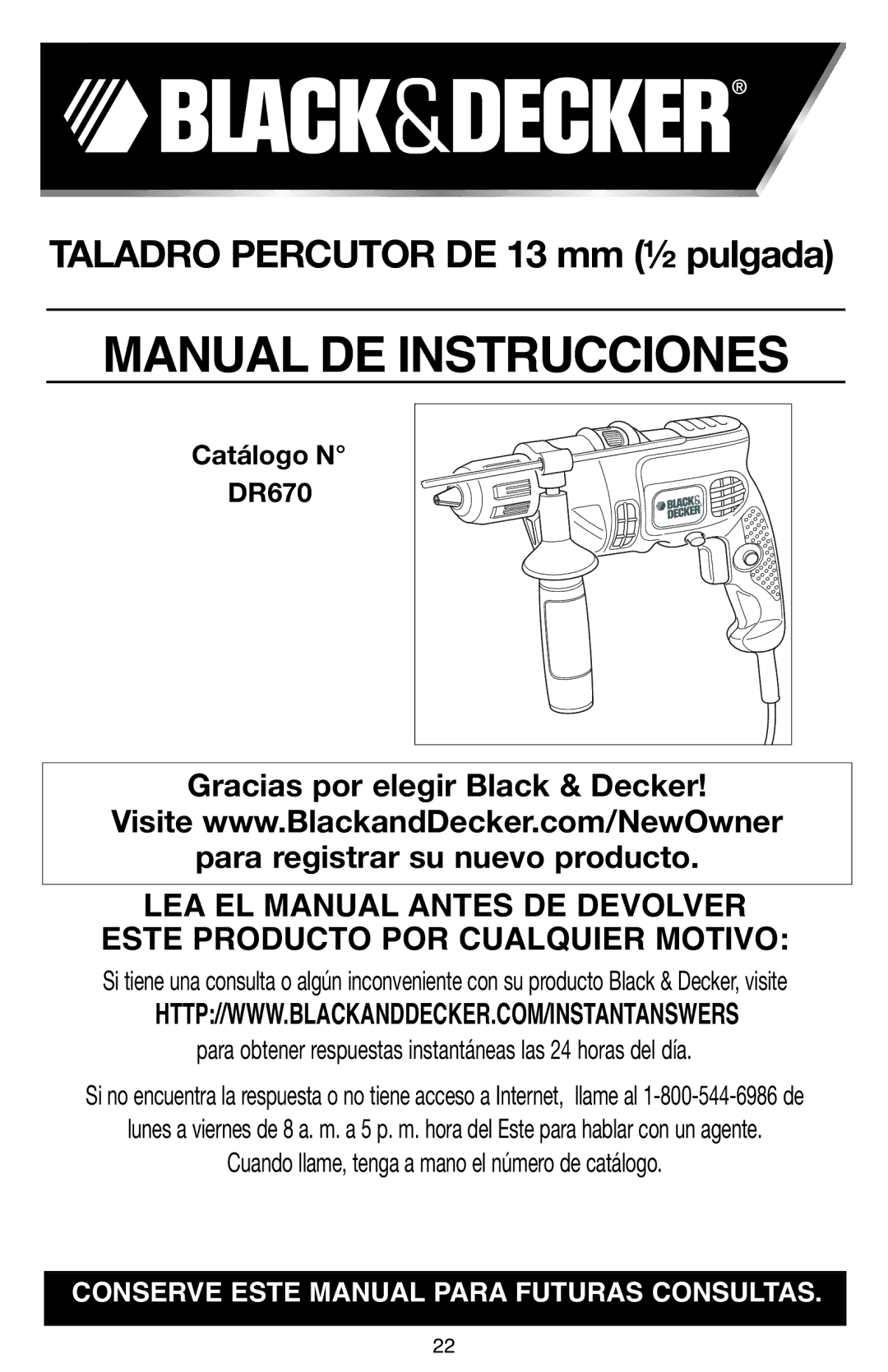 Black & Decker DR670 instruction manual Manual DE Instrucciones 