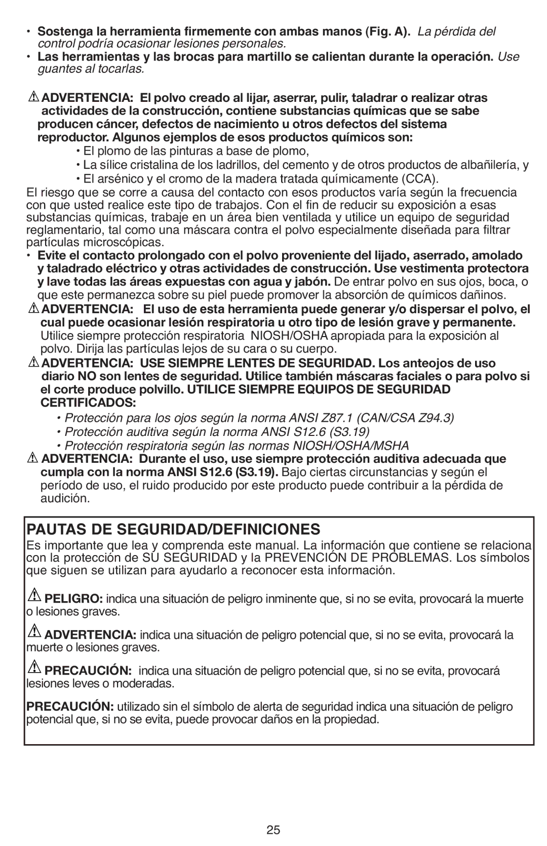 Black & Decker DR670 instruction manual Pautas DE SEGURIDAD/DEFINICIONES 