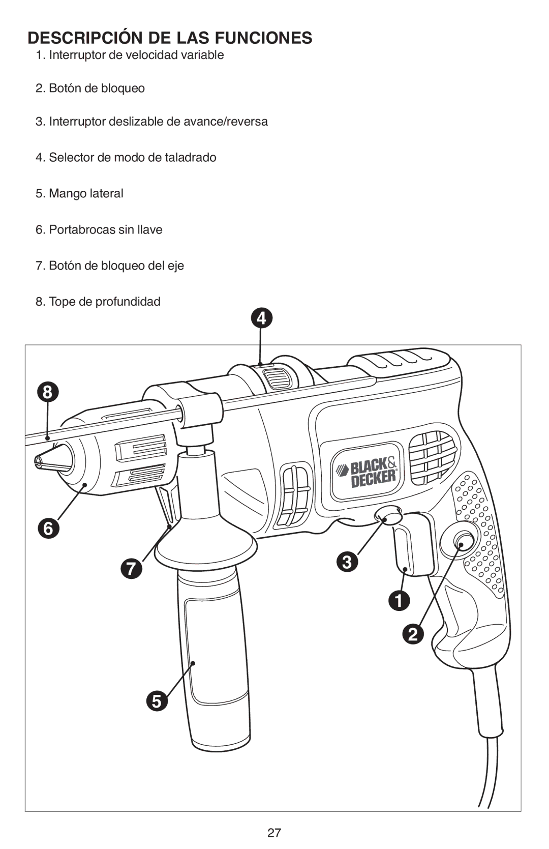 Black & Decker DR670 instruction manual Descripción DE LAS Funciones 