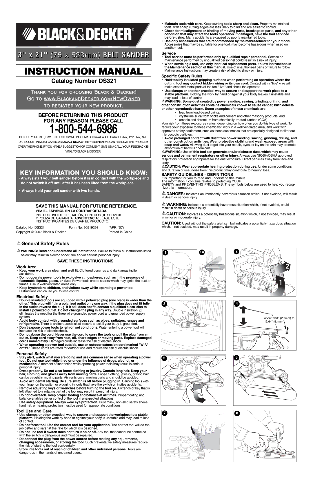 Black & Decker DS321 instruction manual General Safety Rules, Save this Manual for Future Reference 