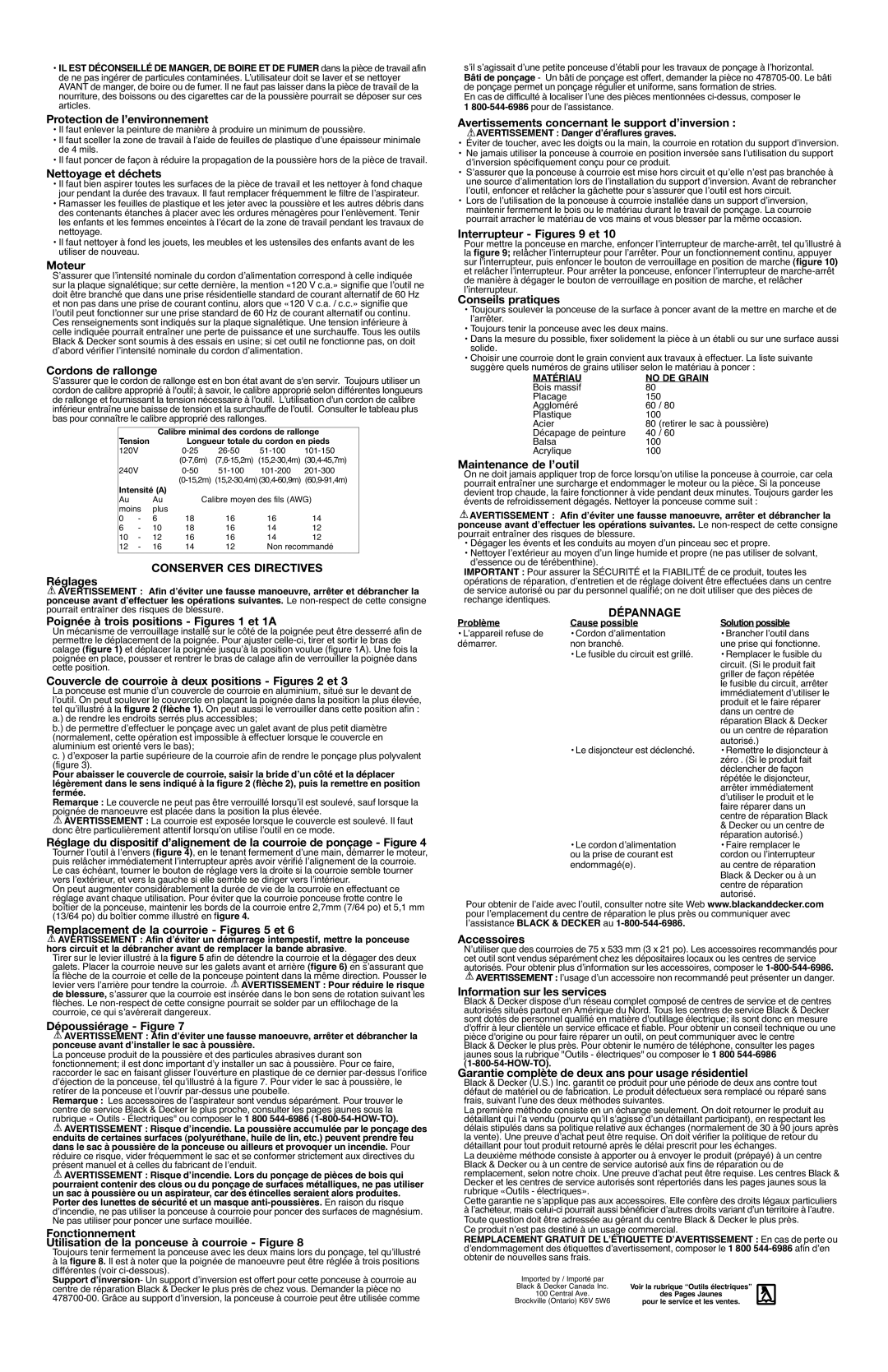 Black & Decker DS321 instruction manual Conserver CES Directives, Dépannage 