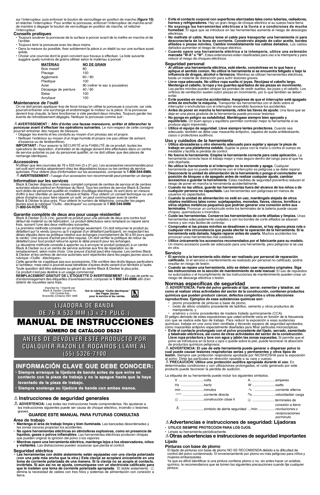 Black & Decker DS321 instruction manual Instrucciones de seguridad generales, Normas específicas de seguridad 