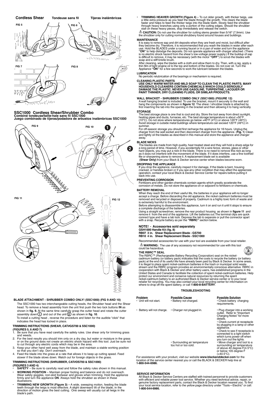 Black & Decker SSC1000, DS700, GS700, 90556152 instruction manual Tondeuse sans fil Tijeras inalámbricas 