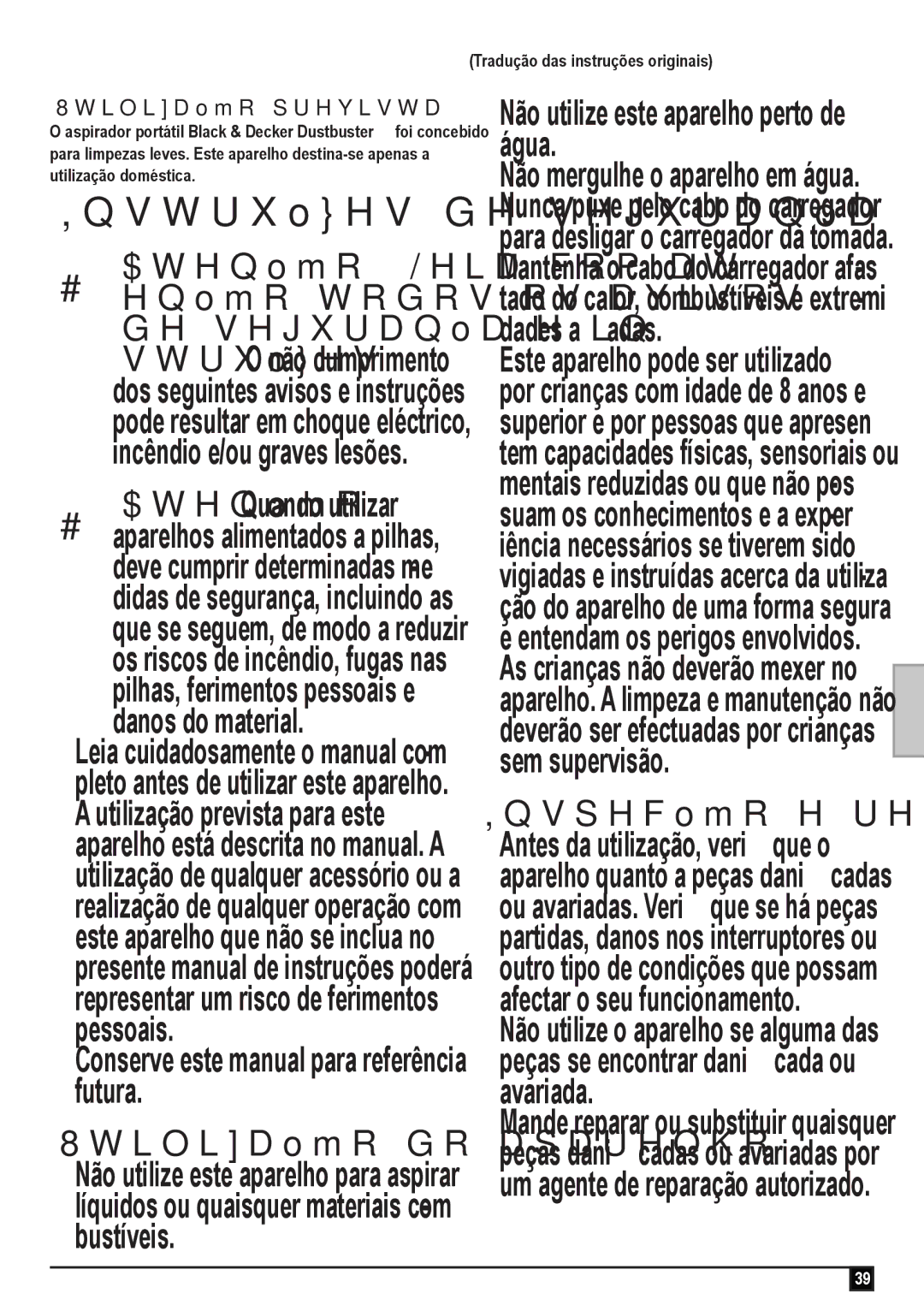 Black & Decker DV1210ECN Instruções de segurança, Conserve este manual para referência futura, Utilização do aparelho 
