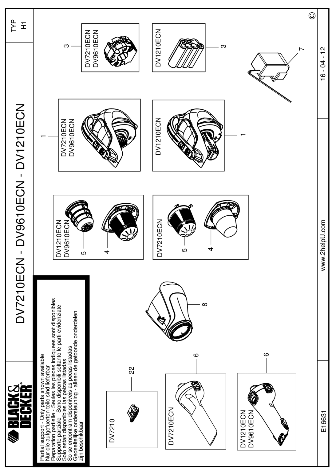 Black & Decker manual DV1210ECN DV9610ECN, DV7210, E16631 16 04 