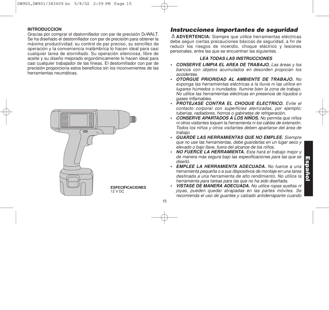 Black & Decker DW901, DW900, 383609-01 manual Instrucciones importantes de seguridad, Introduccion 