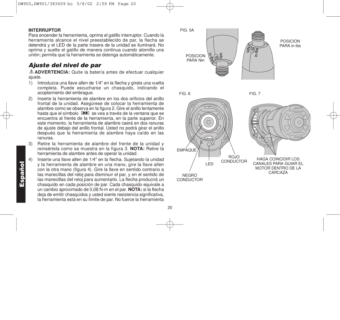 Black & Decker 383609-01, DW901, DW900 manual Ajuste del nivel de par, Interruptor 