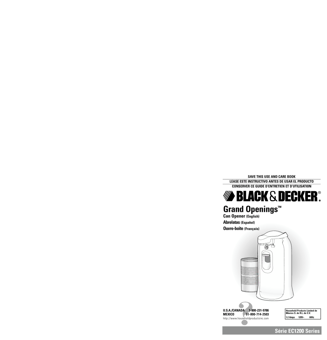 Black & Decker EC1200B warranty Grand Openings 