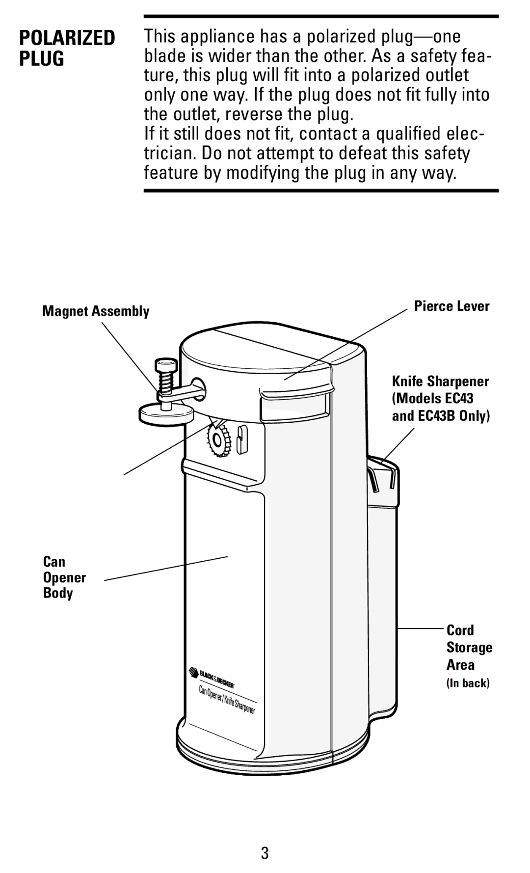 Black & Decker EC42C, EC43B, EC43 manual Polarized Plug 