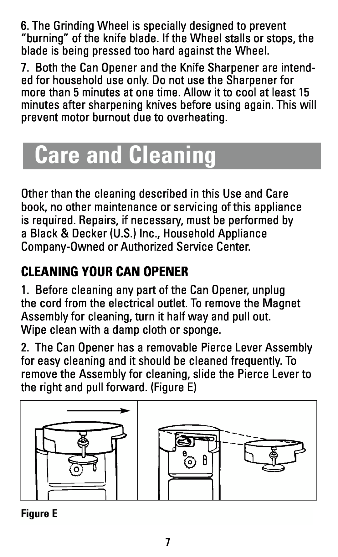 Black & Decker EC42C, EC43B, EC43 manual Care and Cleaning, Cleaning Your Can Opener 