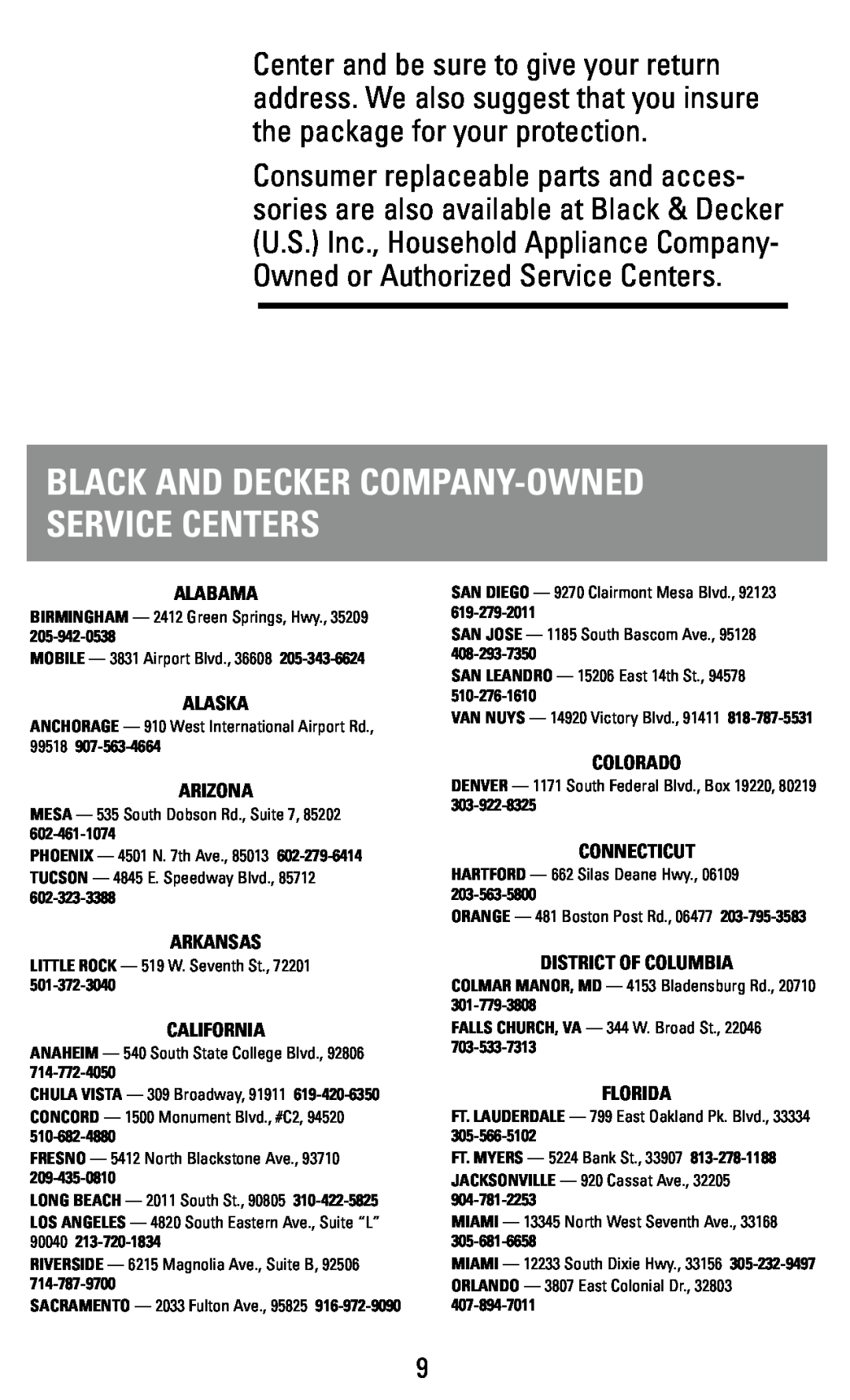 Black & Decker EC43B, EC43, EC42C manual Black And Decker Company-Ownedservice Centers 