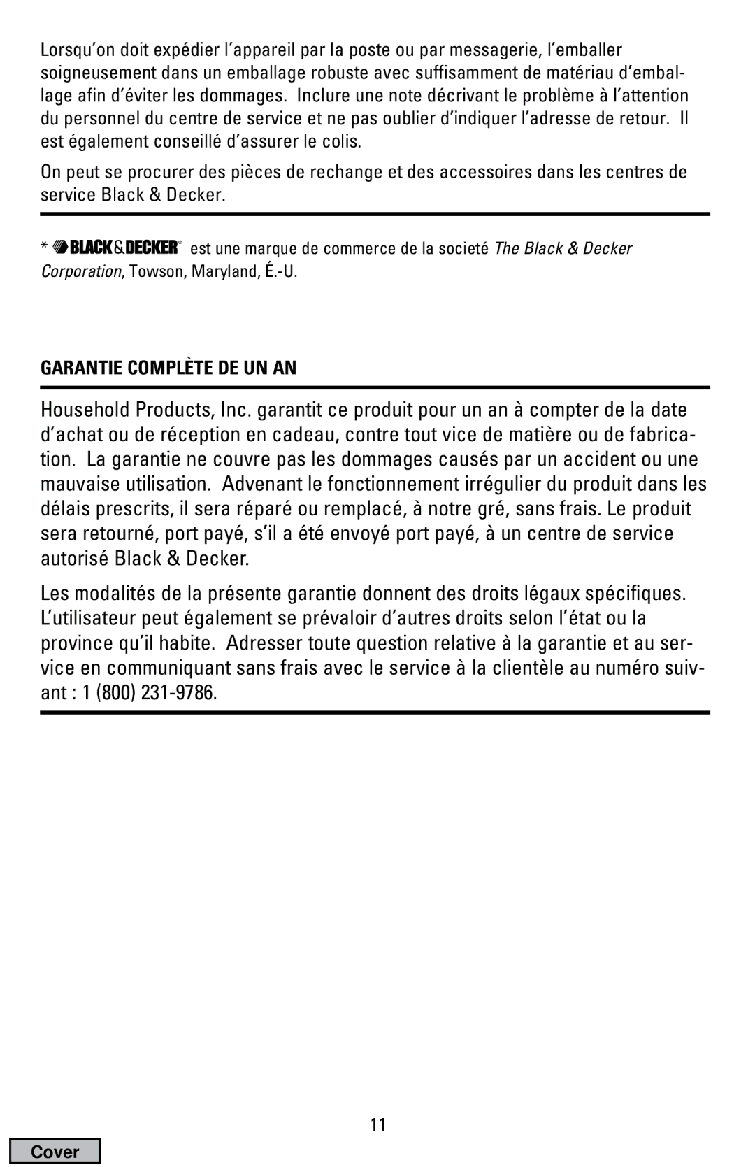 Black & Decker EC500B manual Garantie Complète DE UN AN 