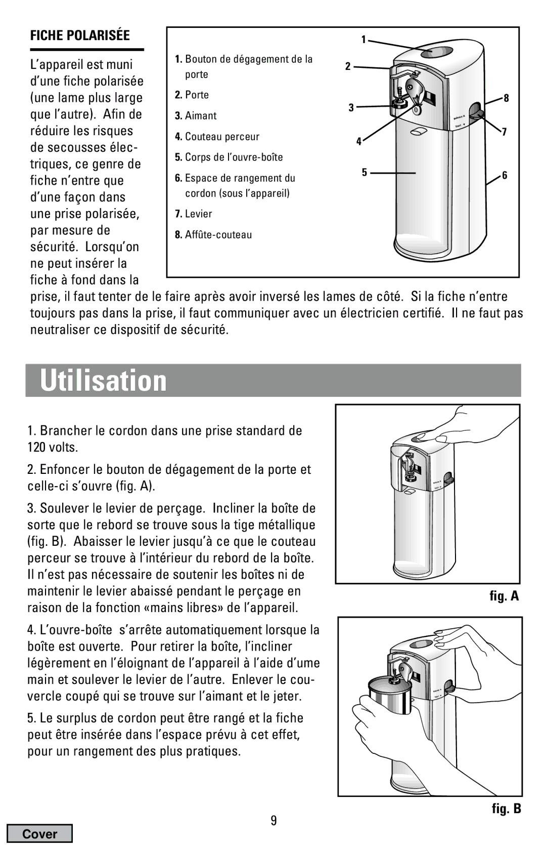 Black & Decker EC500B manual Utilisation, Fiche Polarisée 