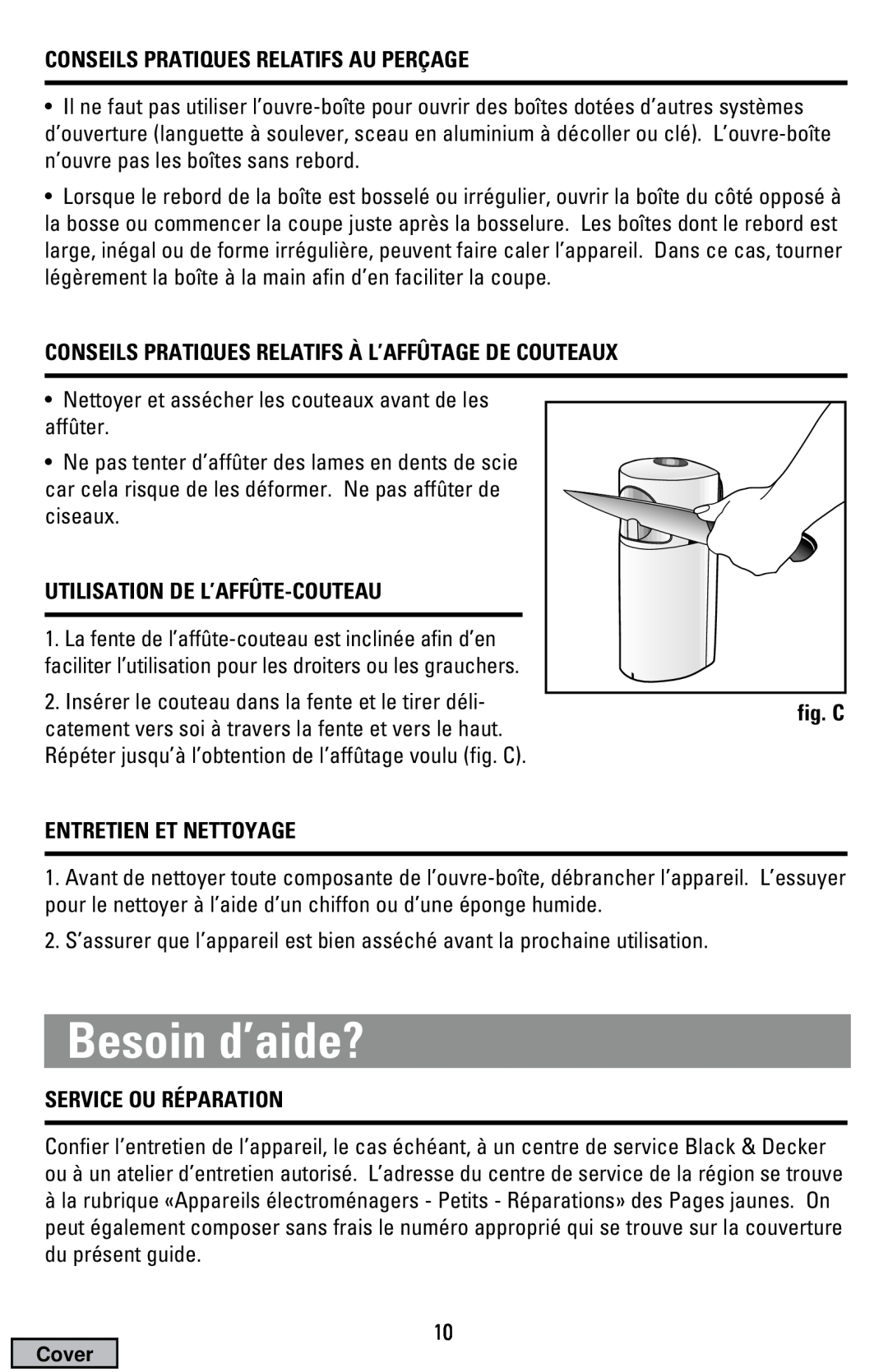 Black & Decker EC500B manual Besoin d’aide?, Conseils Pratiques Relatifs Au Perçage, Utilisation De L’Affûte-Couteau 
