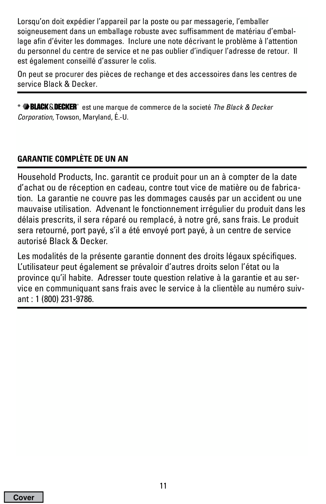 Black & Decker EC500B manual Garantie Complète De Un An 