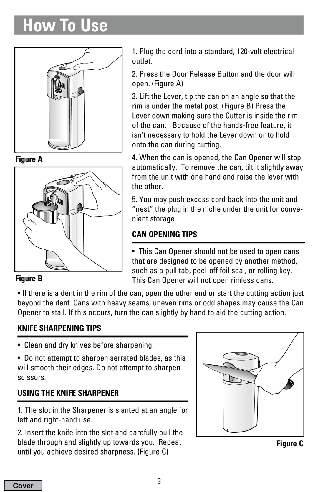 Black & Decker EC500B How To Use, Figure A, Figure B, Can Opening Tips, Knife Sharpening Tips, Using The Knife Sharpener 