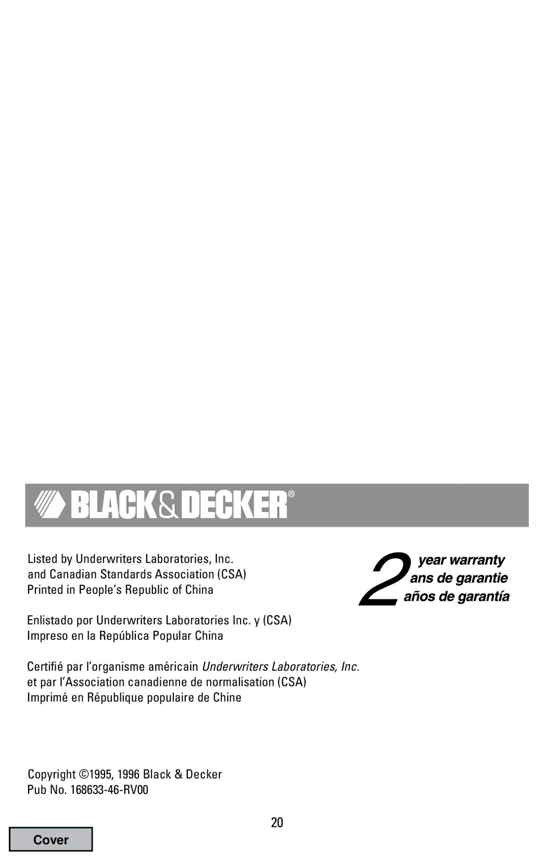 Black & Decker EC70 manual Cover 