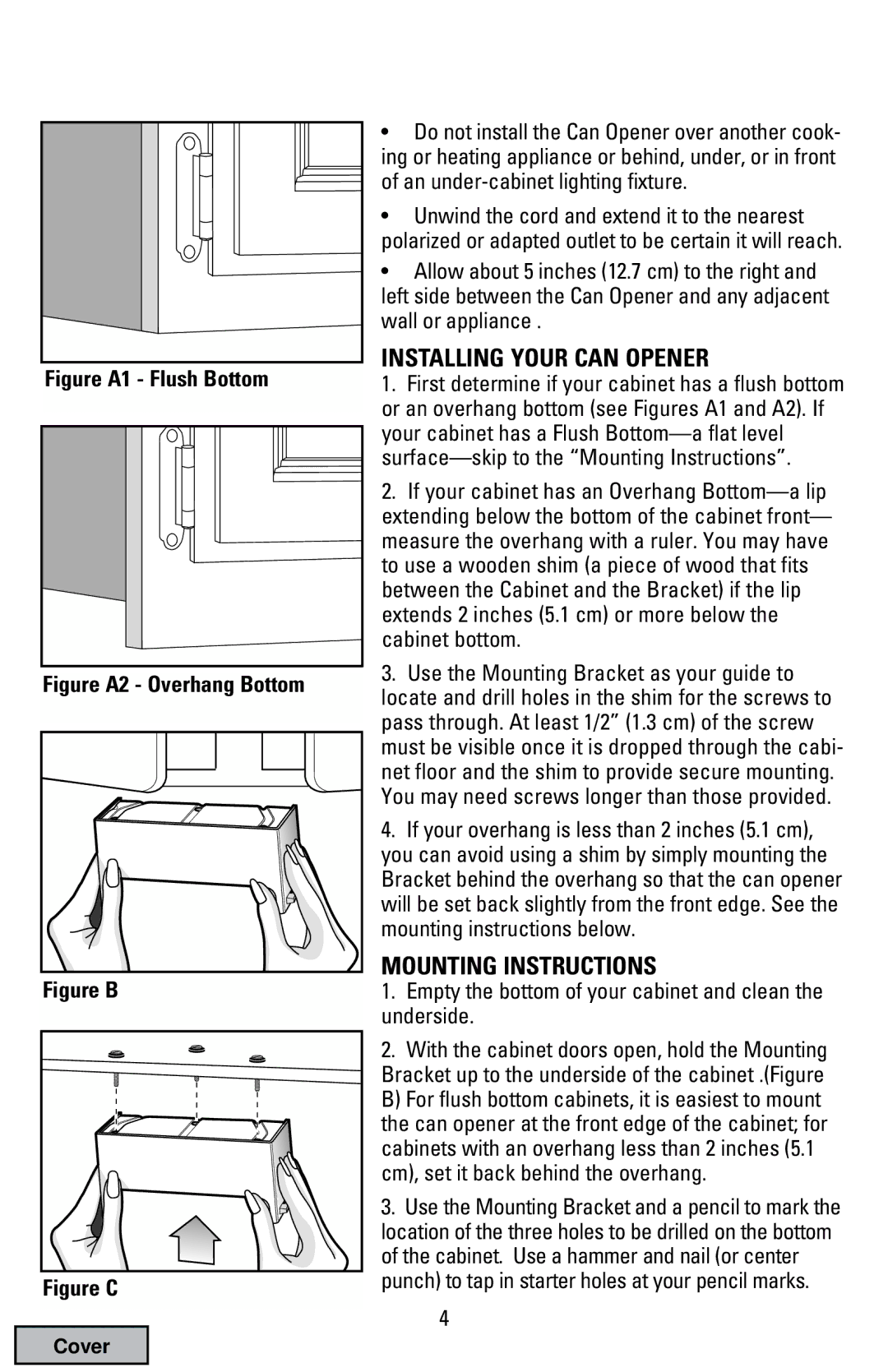 Black & Decker EC70 manual Installing Your can Opener, Mounting Instructions 