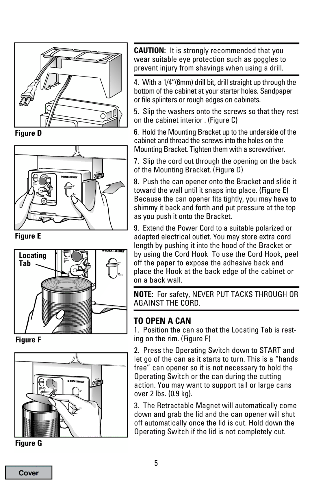 Black & Decker EC70 manual To Open a can, Ing on the rim. Figure F 