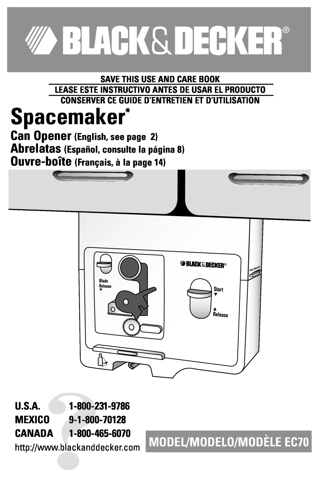 Black & Decker EC70 manual Save This Use And Care Book, Lease Este Instructivo Antes De Usar El Producto, Spacemaker 