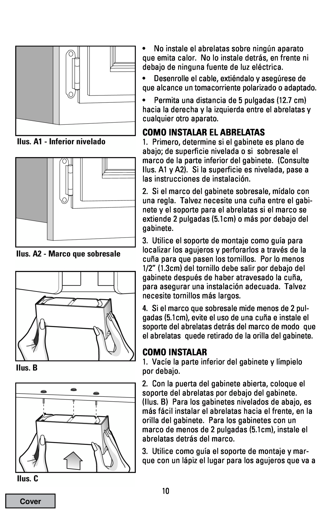Black & Decker EC70 Como Instalar El Abrelatas, Ilus. A1 - Inferior nivelado Ilus. A2 - Marco que sobresale Ilus. B, Cover 
