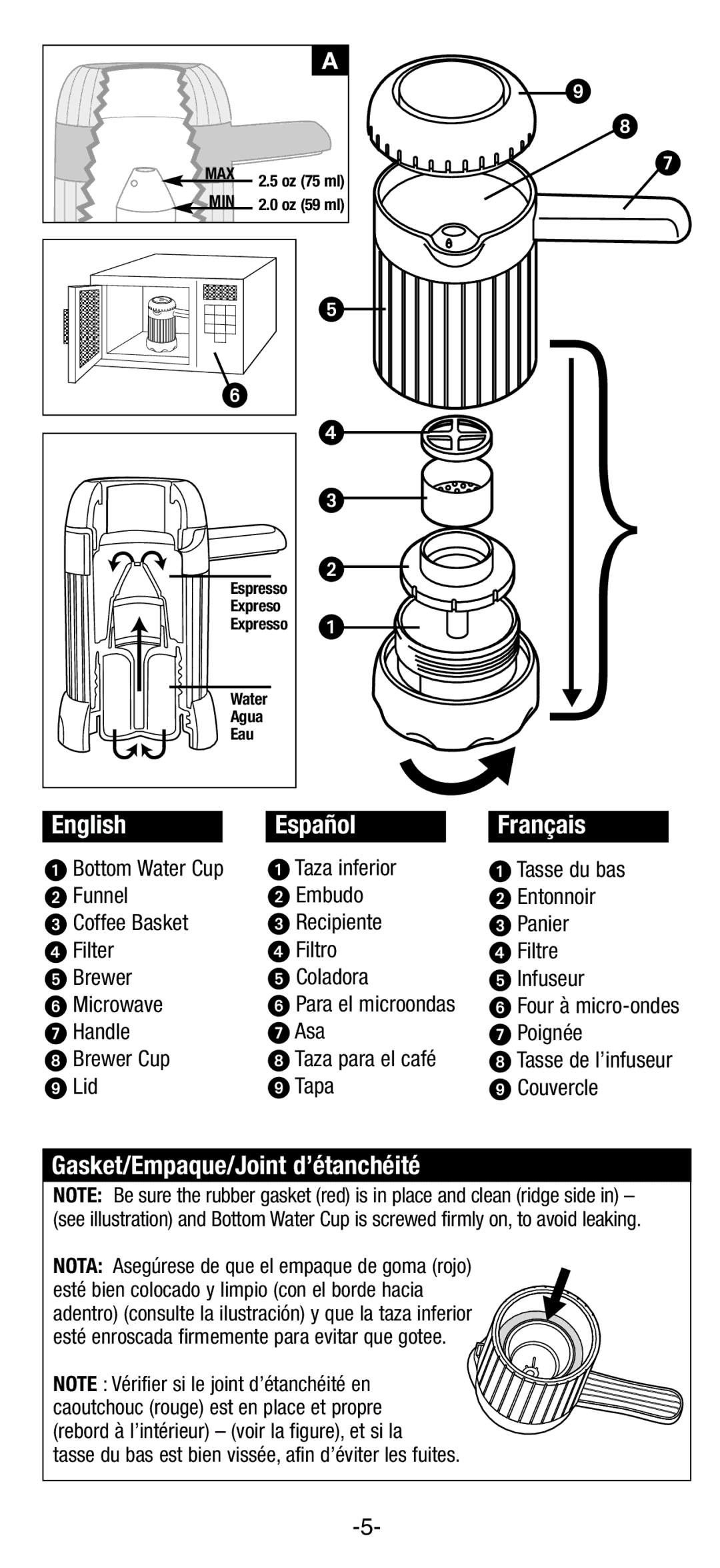 Black & Decker EE200, EE100 manual English Español Français, Gasket/Empaque/Joint d’étanchéité, Lid Tapa Couvercle 