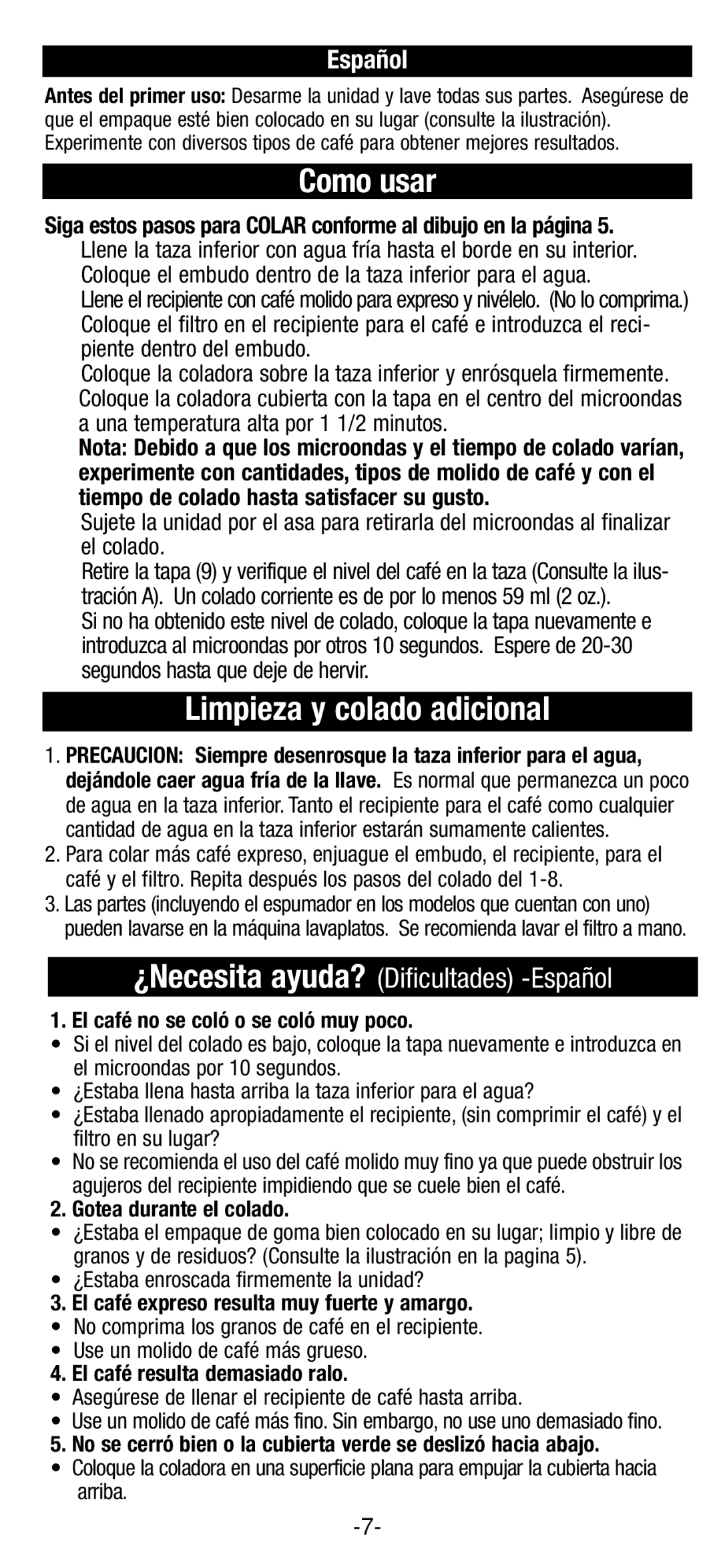 Black & Decker EE200, EE100 manual Como usar, Limpieza y colado adicional, ¿Necesita ayuda? Dificultades -Español 