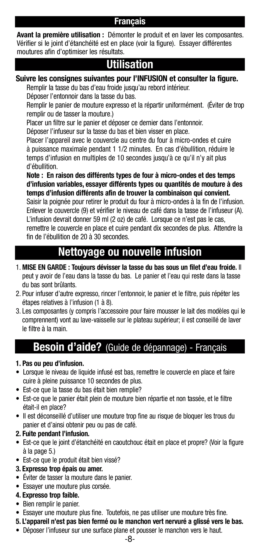 Black & Decker EE100, EE200 manual Utilisation, Nettoyage ou nouvelle infusion 