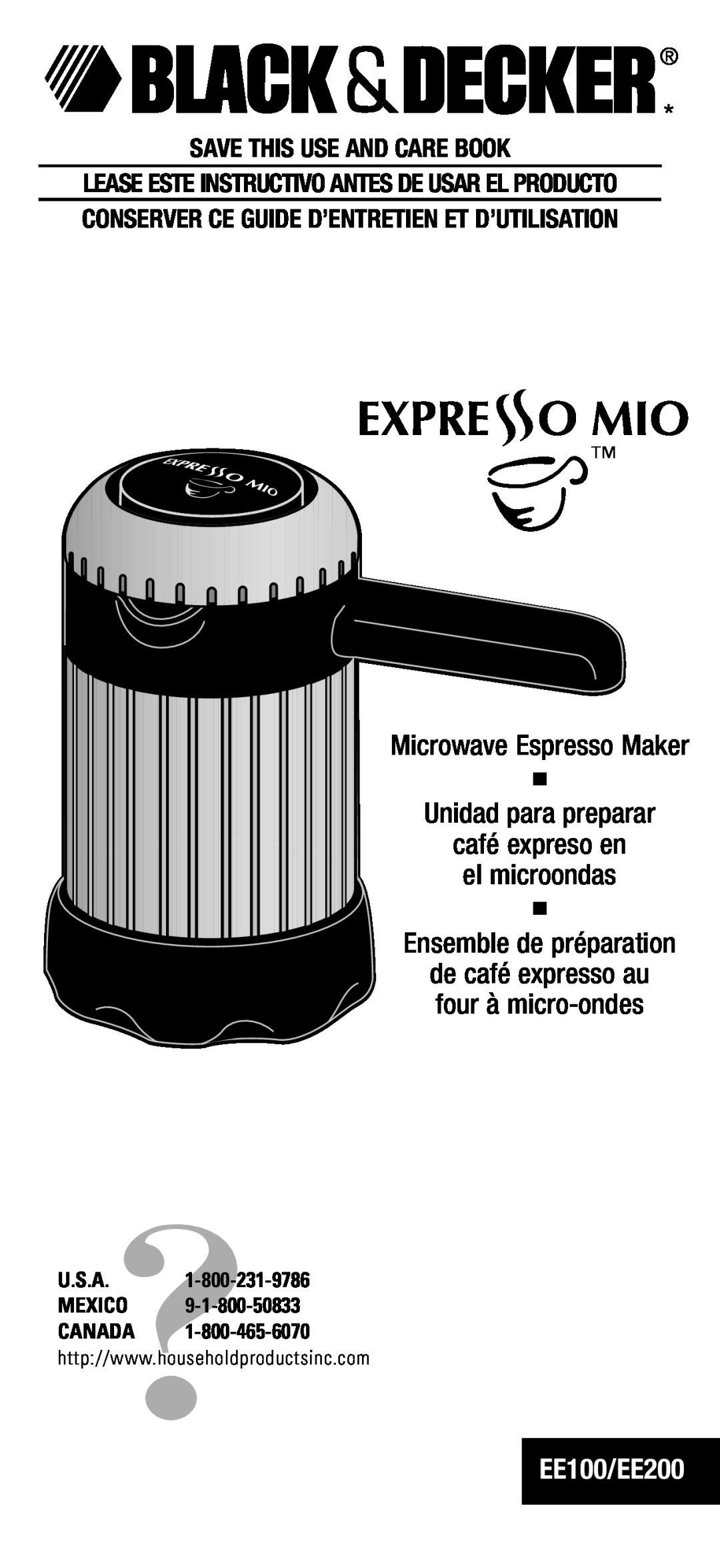 Black & Decker EE200 manual Conserver Ce Guide D’Entretien Et D’Utilisation, Microwave Espresso Maker, el microondas 
