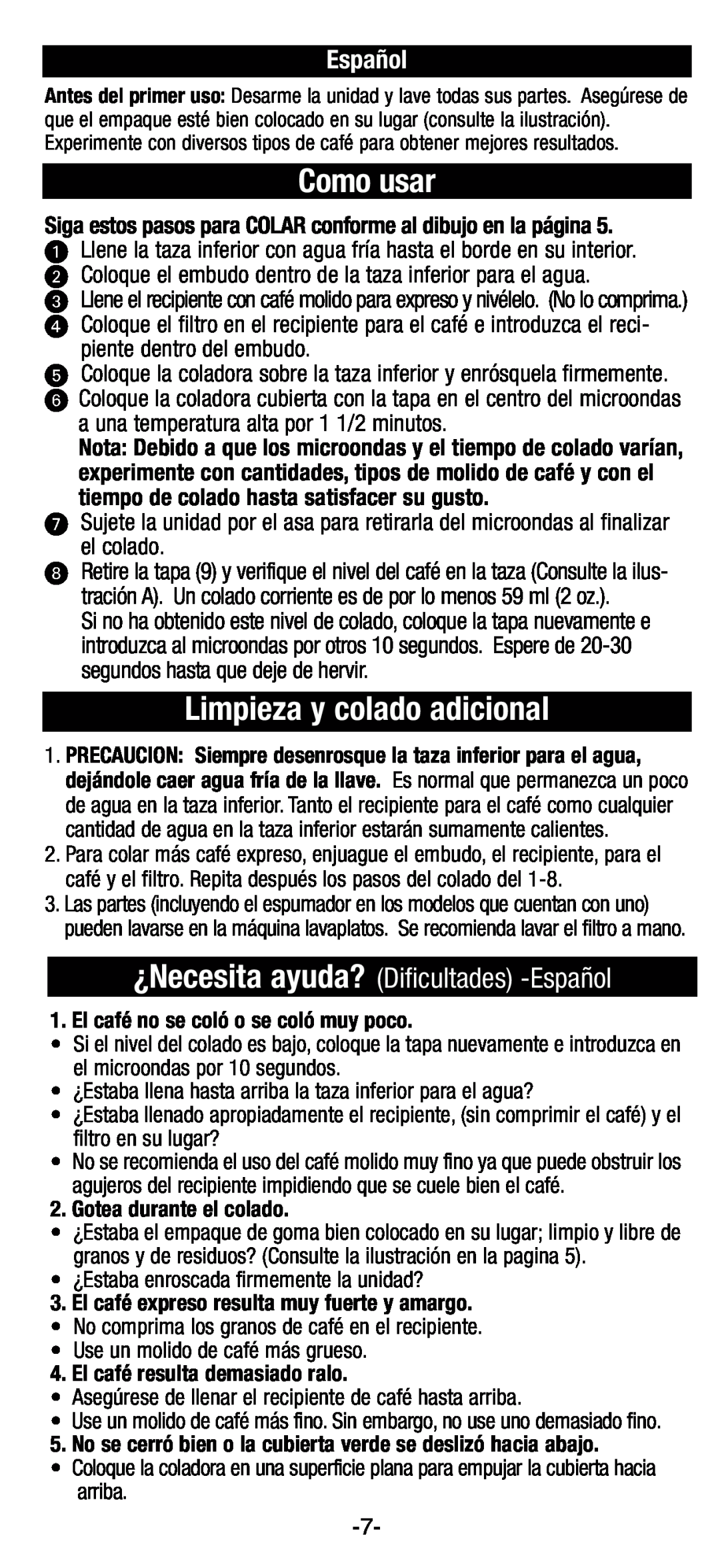 Black & Decker EE200, EE100 manual Como usar, Limpieza y colado adicional, ¿Necesita ayuda? Dificultades -Español 