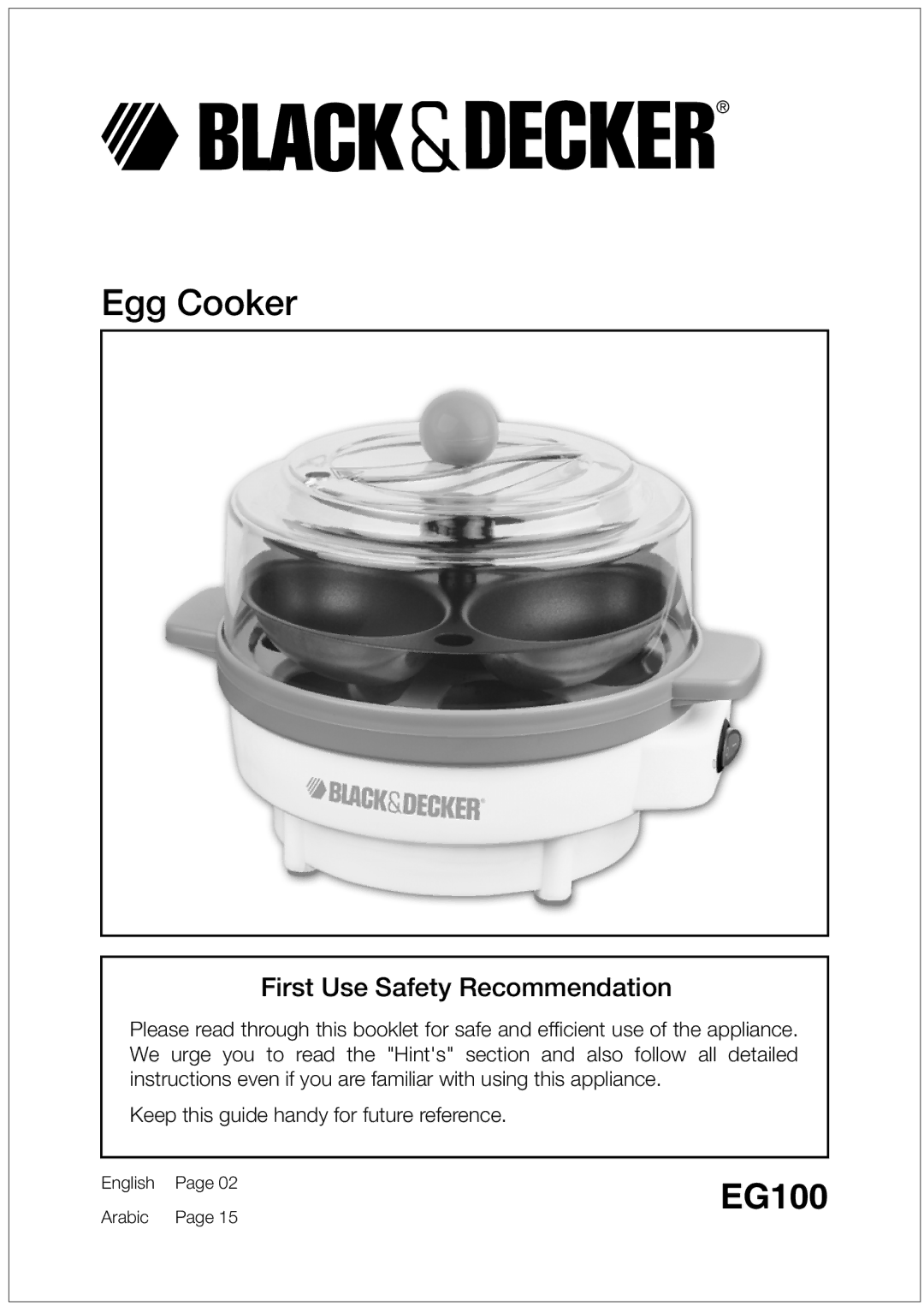 Black & Decker EG100 manual Egg Cooker 