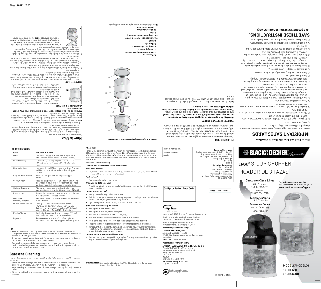 Black & Decker EHC650B user service Use to How, Care and Cleaning 