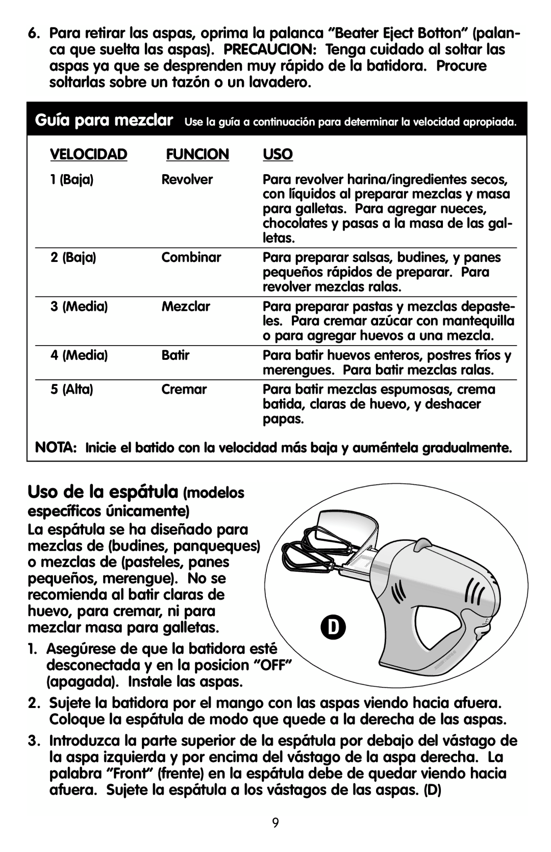 Black & Decker EHM80, EHM90 manual Velocidad Funcion USO 