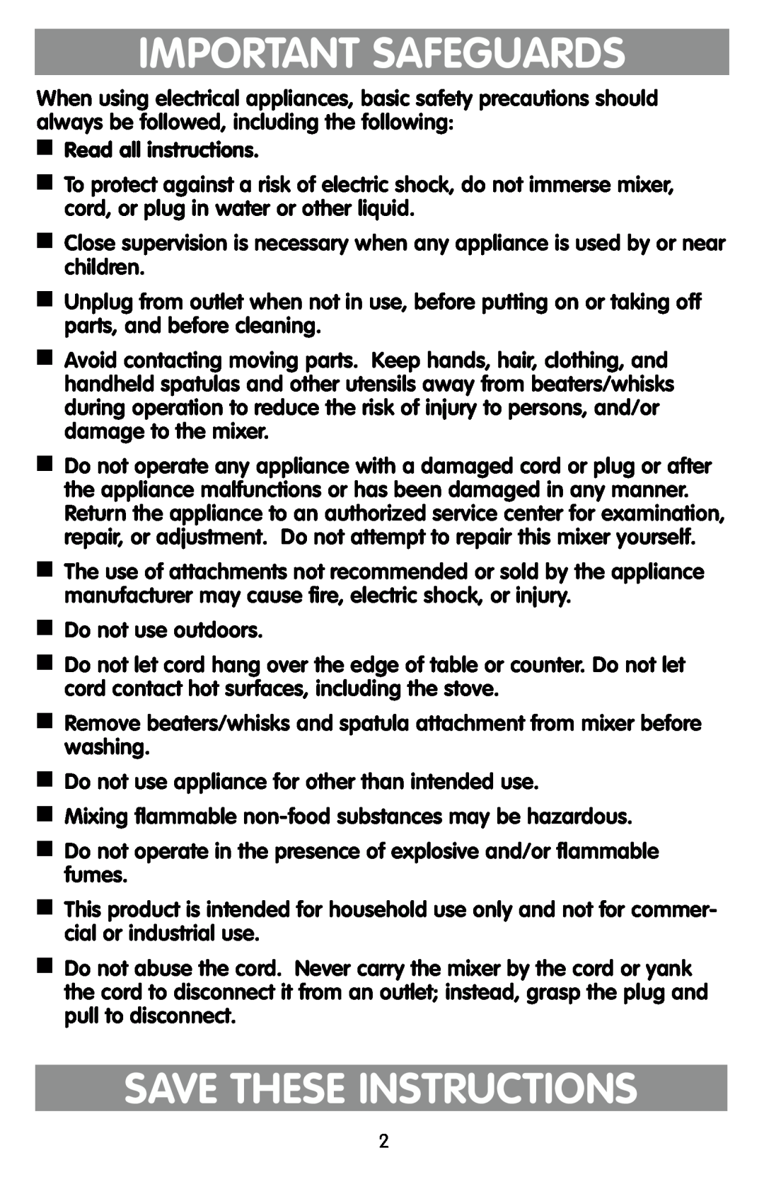 Black & Decker EHM90, EHM80 manual Important Safeguards, Save These Instructions 