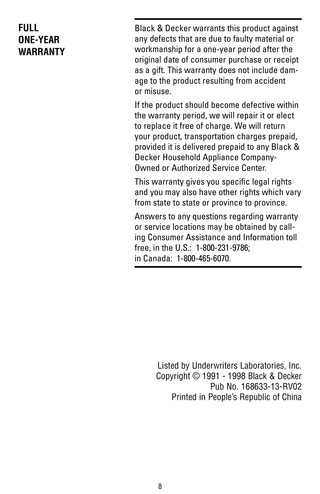 Black & Decker EK100, EK200 manual in Canada 