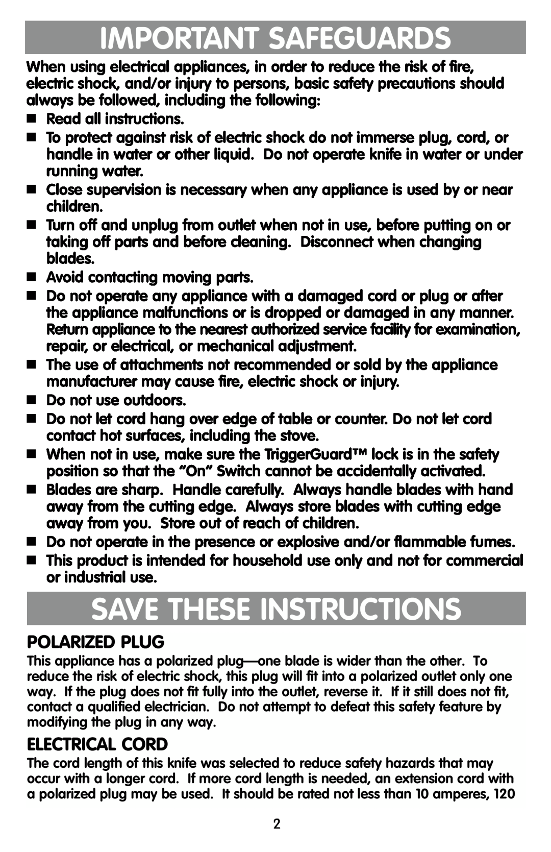 Black & Decker EK500, EK600 manual Important Safeguards, Save These Instructions, Polarized Plug, Electrical Cord 