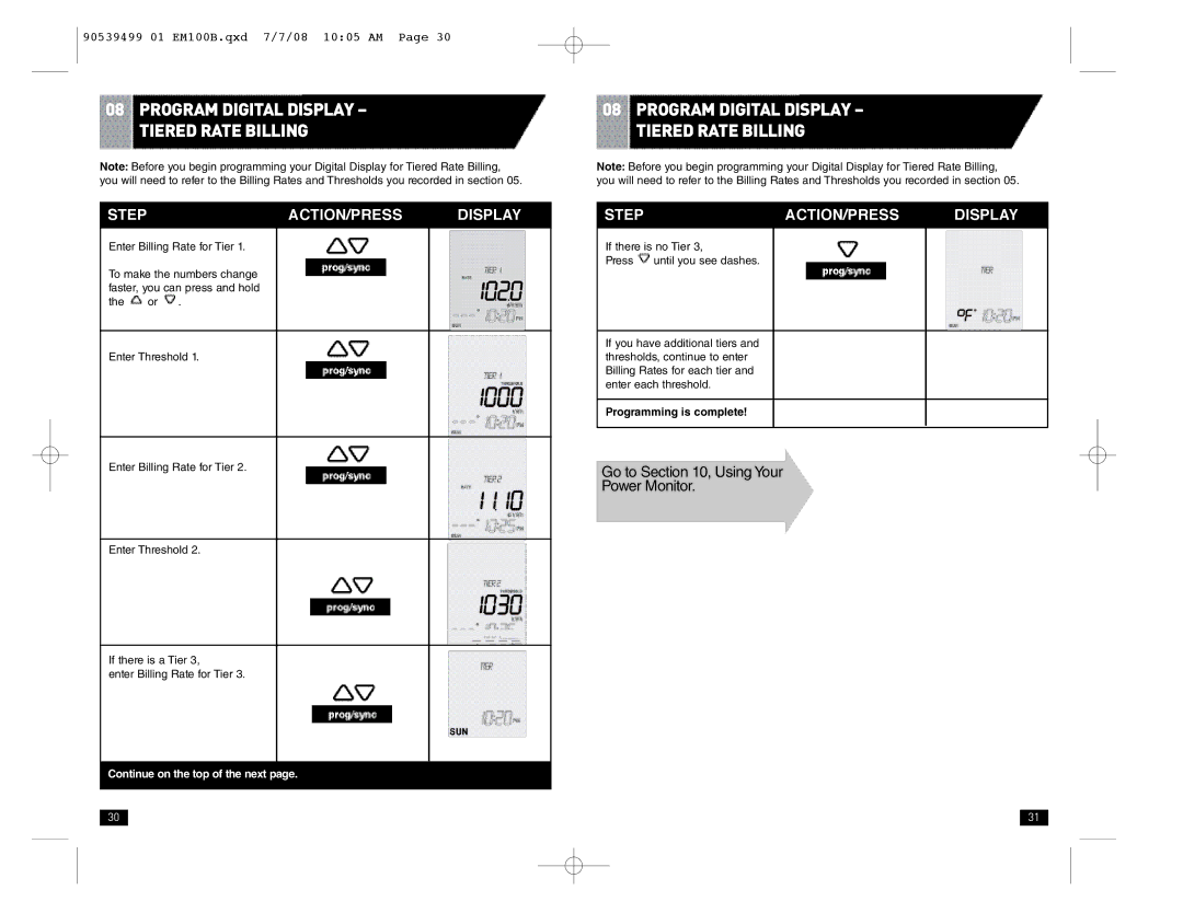 Black & Decker em100b instruction manual Program Digital Display Tiered Ratebilling 