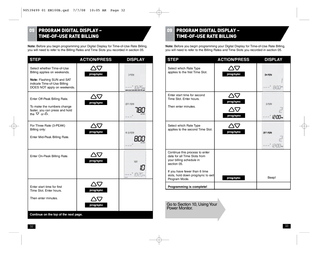 Black & Decker em100b instruction manual Program Digital Display TIME-OF-USE Ratebilling 