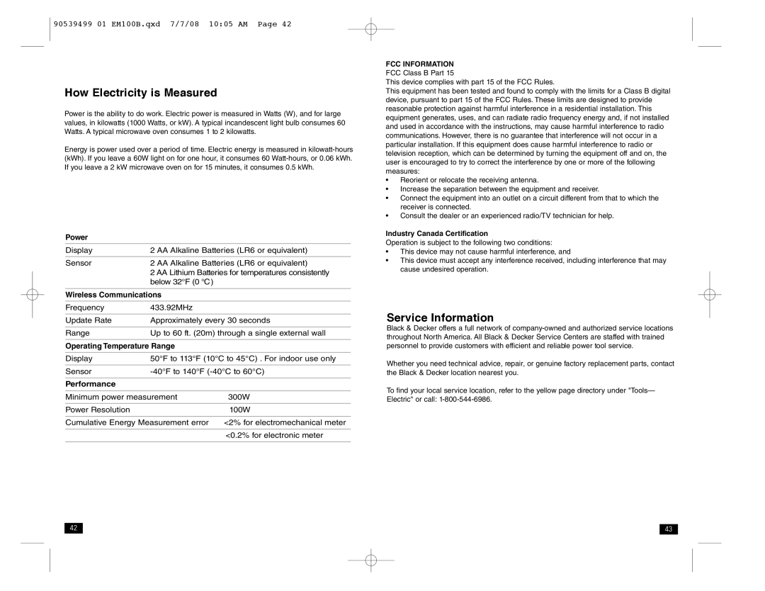 Black & Decker em100b instruction manual Howelectricity is Measured, How Electricity is Measured, Technicalspecifications 