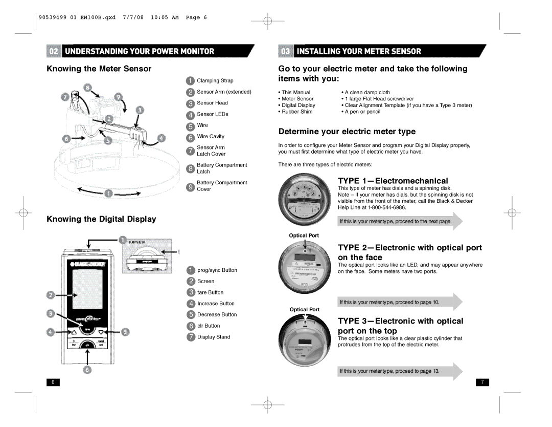 Black & Decker em100b instruction manual Understanding Your Power Monitor, Installing Your Meter Sensor 