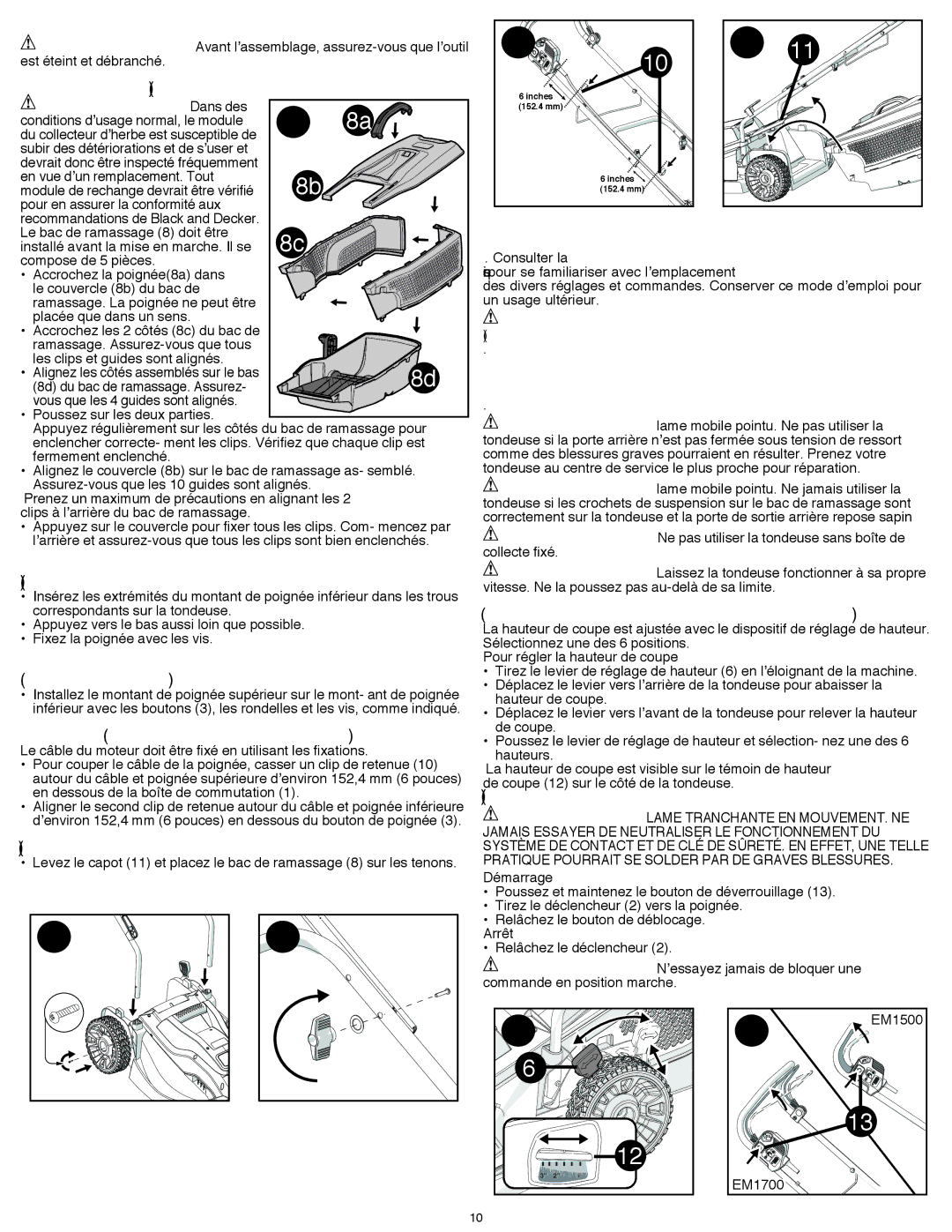 Black & Decker EM1700, EM1500 instruction manual Fonctionnement 