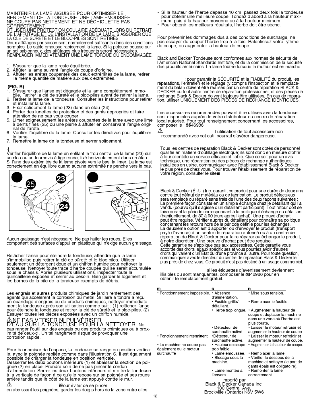 Black & Decker EM1700 Affûtage DE LA Lame, Lubrication, Nettoyage, Prévention DE LA Corrosion, Position DE Rangement 