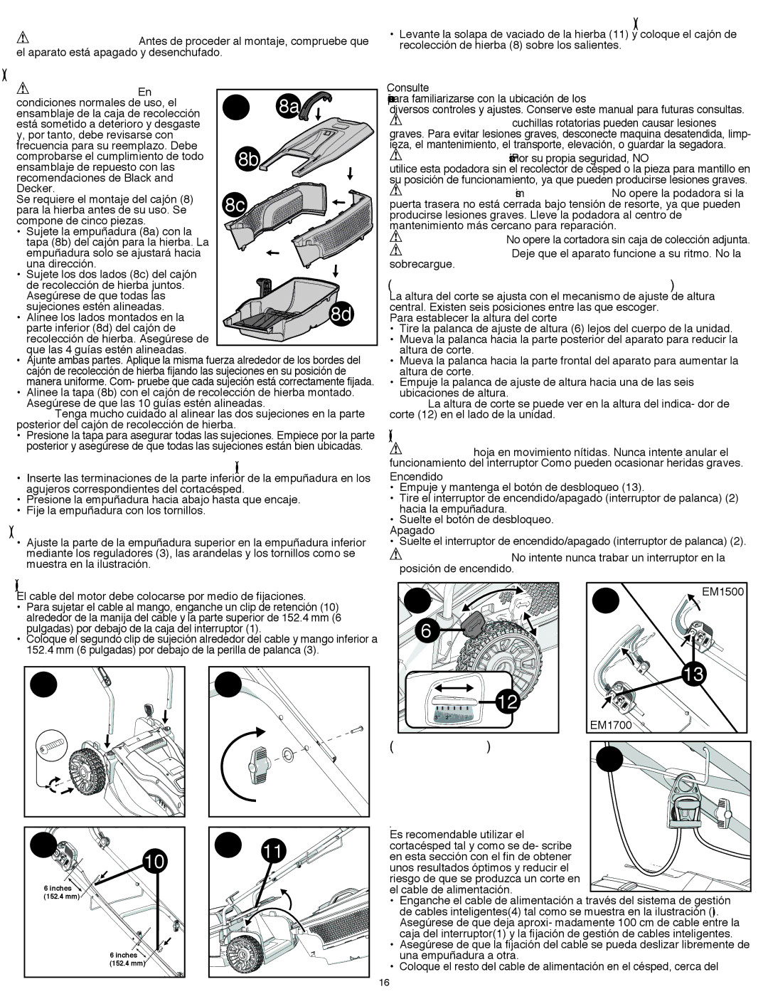 Black & Decker EM1700, EM1500 instruction manual Funcionamiento 