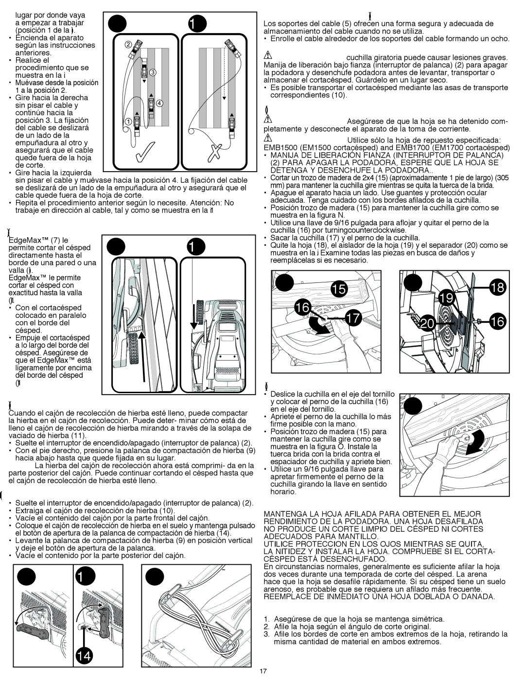 Black & Decker EM1500, EM1700 instruction manual Afilado DE LA Hoja 